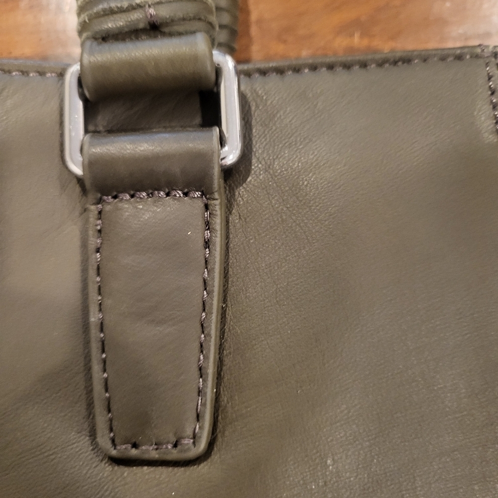 Margot Green Taupe Leather Shoulder Tote Bag Braided Straps - Picture 3 of 11